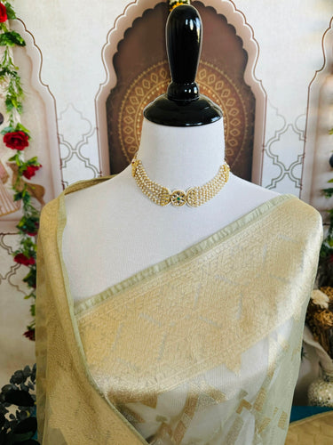 Banarasi Tissue Silk Alfi Saree | Light Sage Green | Gold & Silver Zari | Handwoven | Silk Mark Certified | Ships from California